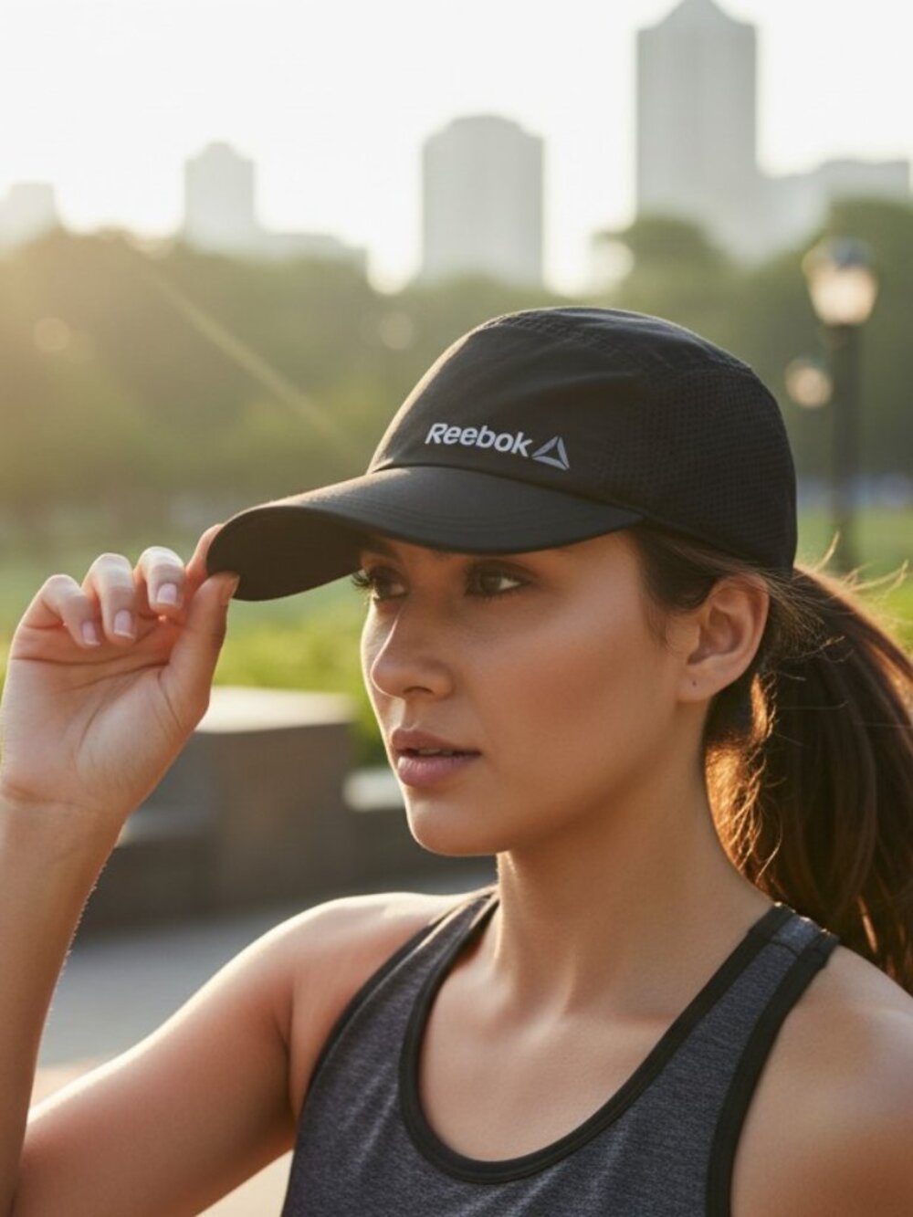 Reebok Black Lightweight Running Hat Adjustable Toggle Bungee Cord Cap